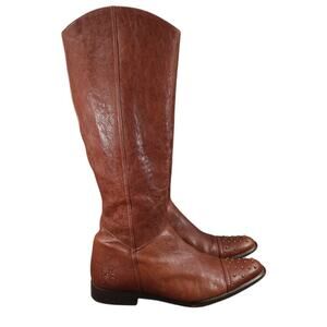 John Fluevog Boots Womens 6 Tall Riding Picnics Brie Brown Leather Studded Toe